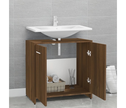 Armario de baño madera contrachapada marrón roble 60x33x60 cm