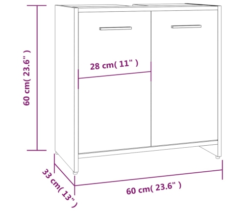 Armario de baño madera contrachapada marrón roble 60x33x60 cm