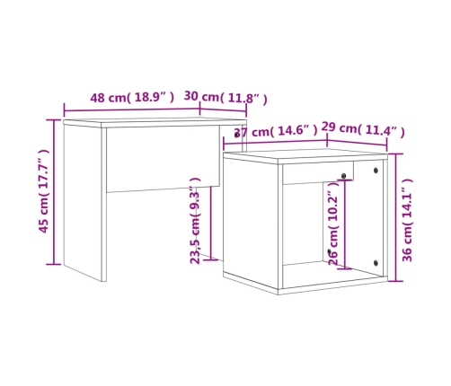 vidaXL Mesas de centro apilables 2 pzas madera ingeniería roble marrón