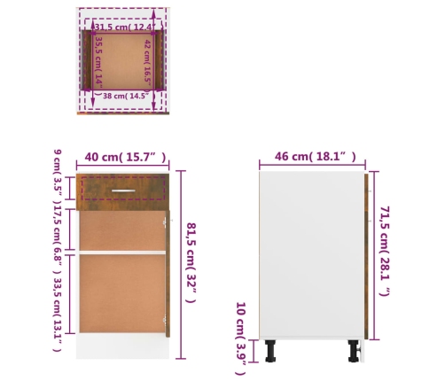 Armario bajo de cocina madera ingeniería roble ahumado