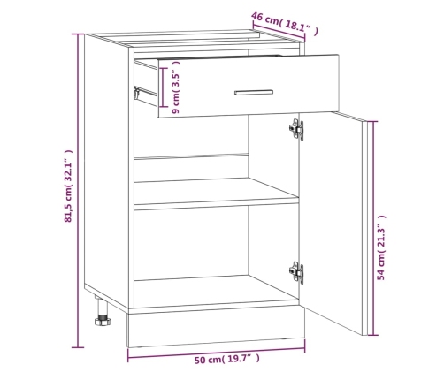 Armario bajo de cocina madera ingeniería roble ahumado