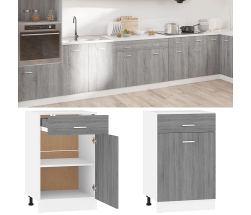 Armario bajo cocina madera ingeniería gris Sonoma 50x46x81,5 cm