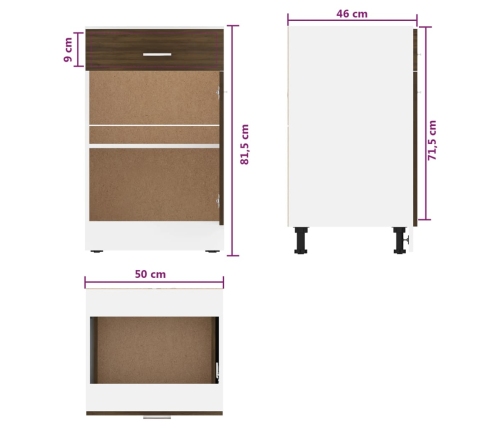 Armario bajo de cocina madera ingeniería marrón roble