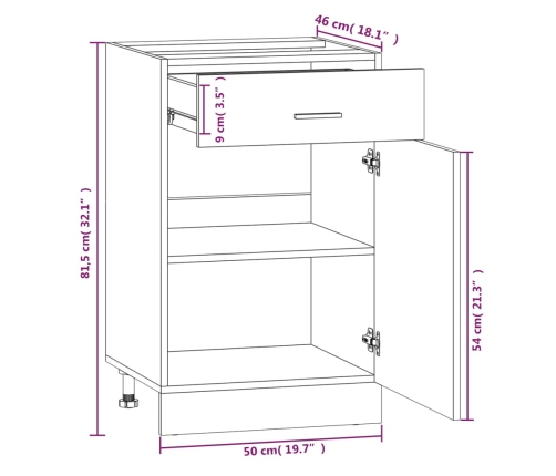 Armario bajo de cocina madera ingeniería marrón roble