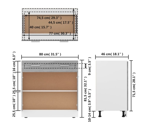 Armario inferior cocina contrachapada gris Sonoma 80x46x81,5 cm