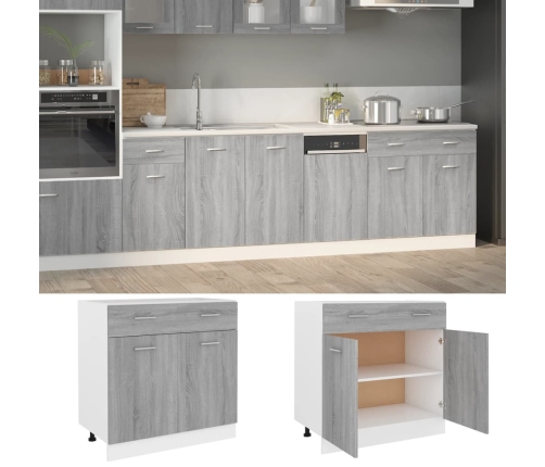 Armario inferior cocina contrachapada gris Sonoma 80x46x81,5 cm