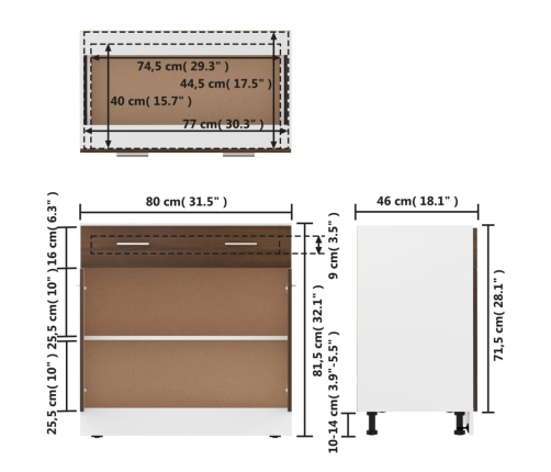 Armario inferior madera contrachapada marrón roble 80x46x81,5cm