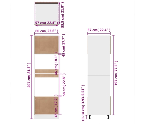 Armario de microondas contrachapada gris Sonoma 60x57x207 cm