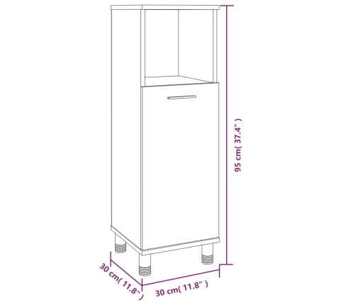 Armario de baño madera contrachapada roble ahumado 30x30x95 cm