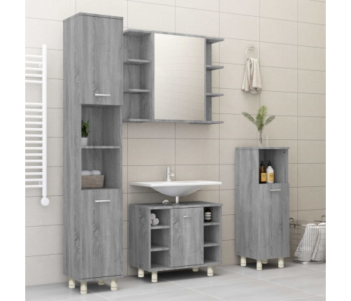 Armario de baño madera contrachapada gris Sonoma 30x30x95 cm