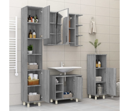 Armario de baño madera contrachapada gris Sonoma 30x30x95 cm