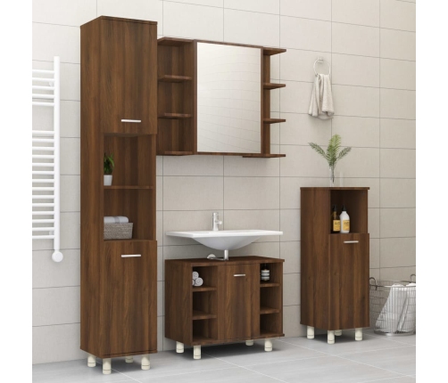 Armario de baño madera contrachapada roble marrón 30x30x95 cm