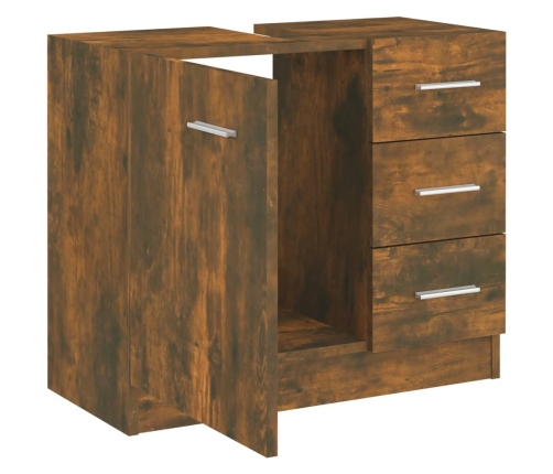 Mueble de lavabo madera contrachapada roble ahumado 63x30x54 cm