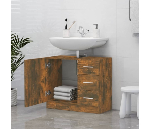 Mueble de lavabo madera contrachapada roble ahumado 63x30x54 cm