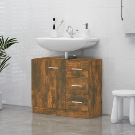 Mueble de lavabo madera contrachapada roble ahumado 63x30x54 cm