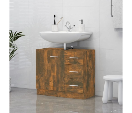 Mueble de lavabo madera contrachapada roble ahumado 63x30x54 cm