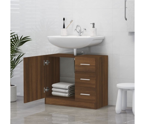 Mueble de lavabo madera contrachapada marrón roble 63x30x54 cm