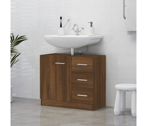 Mueble de lavabo madera contrachapada marrón roble 63x30x54 cm