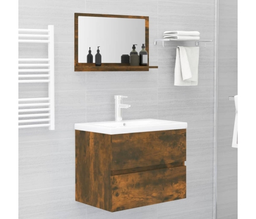 Espejo de baño madera contrachapada roble ahumado 60x10,5x37 cm