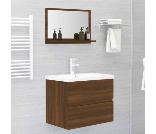 Espejo de baño madera contrachapada marrón roble 60x10,5x37 cm