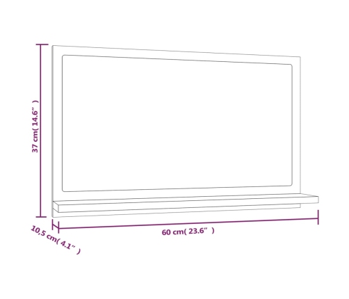 Espejo de baño madera contrachapada marrón roble 60x10,5x37 cm
