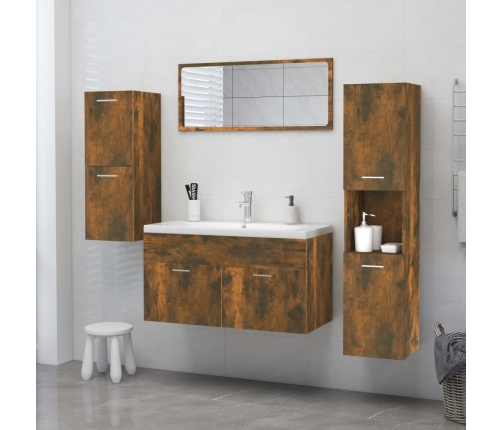 Armario de baño madera de ingeniería roble ahumado 30x30x130 cm