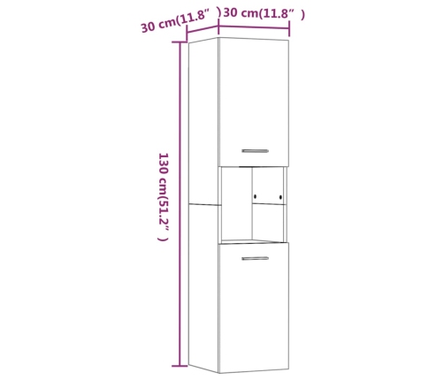 Armario de baño madera de ingeniería roble ahumado 30x30x130 cm