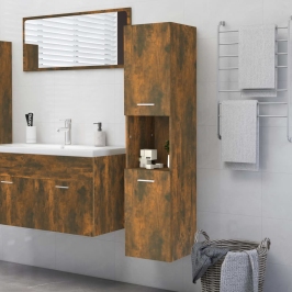 Armario de baño madera de ingeniería roble ahumado 30x30x130 cm