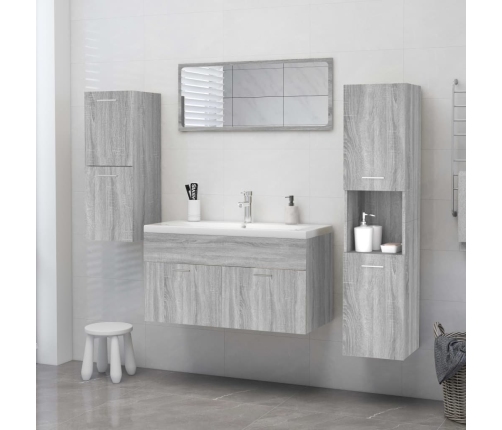 Armario de baño madera contrachapada gris Sonoma 30x30x130 cm