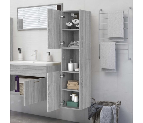 Armario de baño madera contrachapada gris Sonoma 30x30x130 cm