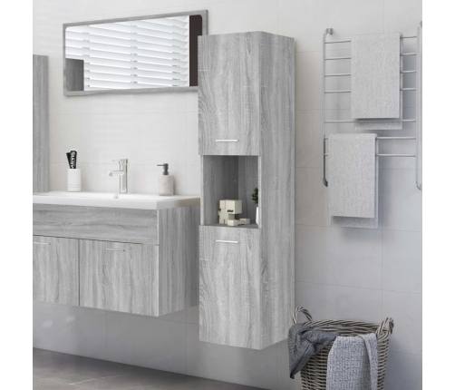 Armario de baño madera contrachapada gris Sonoma 30x30x130 cm