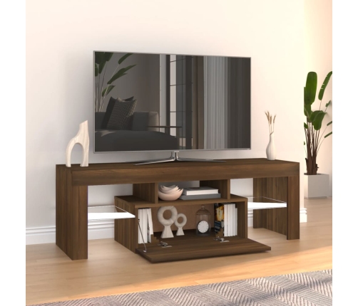 Mueble de TV con luces LED marrón roble 120x35x40 cm