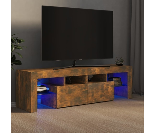 Mueble de TV con luces LED color roble ahumado 140x36,5x40 cm