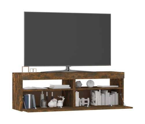 Mueble de TV con luces LED roble ahumado 120x35x40 cm