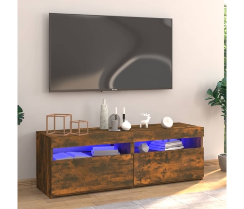 Mueble de TV con luces LED roble ahumado 120x35x40 cm