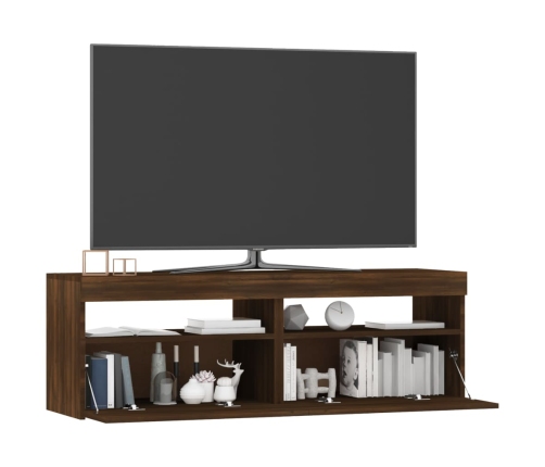 Mueble de TV con luces LED marrón roble 120x35x40 cm