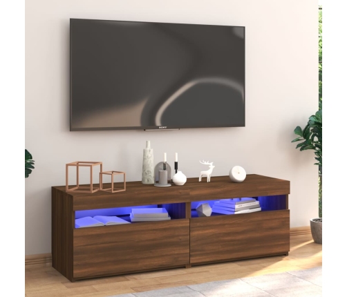 Mueble de TV con luces LED marrón roble 120x35x40 cm