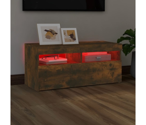 Mueble de TV con luces LED roble ahumado 90x35x40 cm