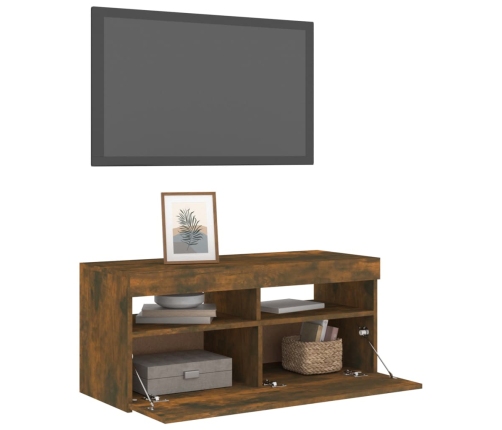 Mueble de TV con luces LED roble ahumado 90x35x40 cm