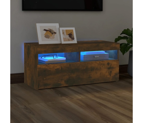 Mueble de TV con luces LED roble ahumado 90x35x40 cm