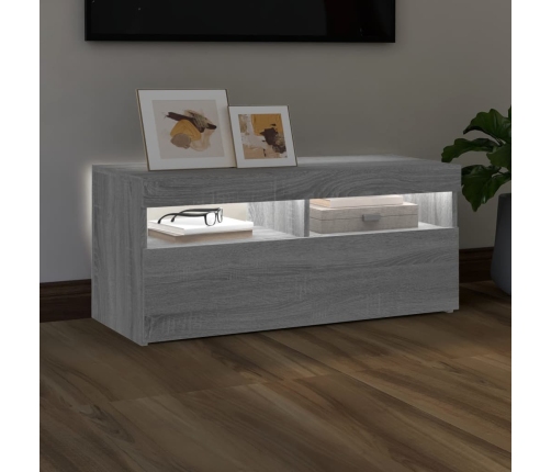 Mueble de TV con luces LED gris Sonoma 90x35x40 cm