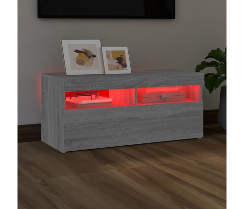 Mueble de TV con luces LED gris Sonoma 90x35x40 cm