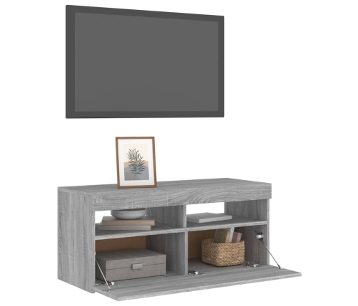 Mueble de TV con luces LED gris Sonoma 90x35x40 cm