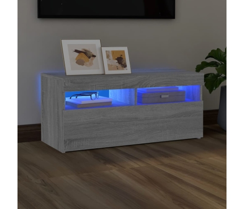 Mueble de TV con luces LED gris Sonoma 90x35x40 cm