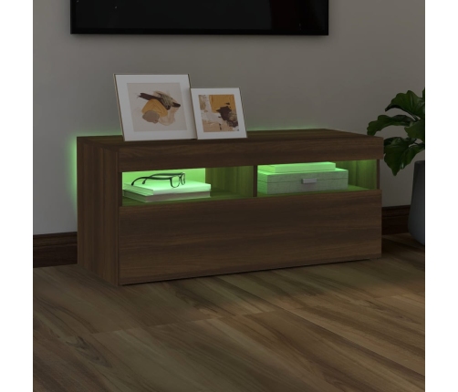 Mueble de TV con luces LED roble marrón 90x35x40 cm