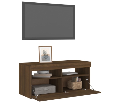 Mueble de TV con luces LED roble marrón 90x35x40 cm