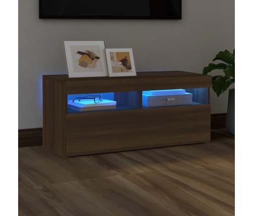 Mueble de TV con luces LED roble marrón 90x35x40 cm