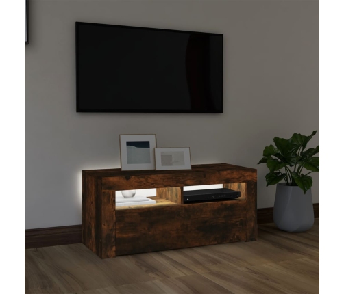 Mueble de TV con luces LED roble ahumado 90x35x40 cm