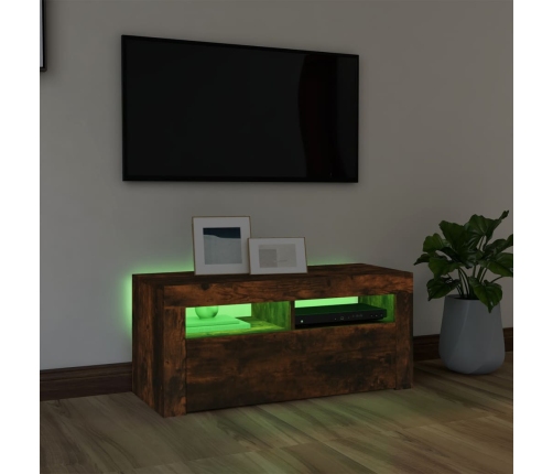 Mueble de TV con luces LED roble ahumado 90x35x40 cm