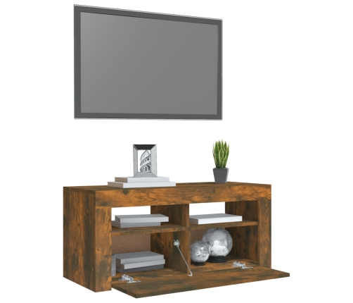 Mueble de TV con luces LED roble ahumado 90x35x40 cm